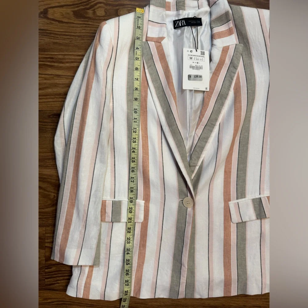Zara Striped Linen Blend Blazer Size Medium - Picture 12 of 14